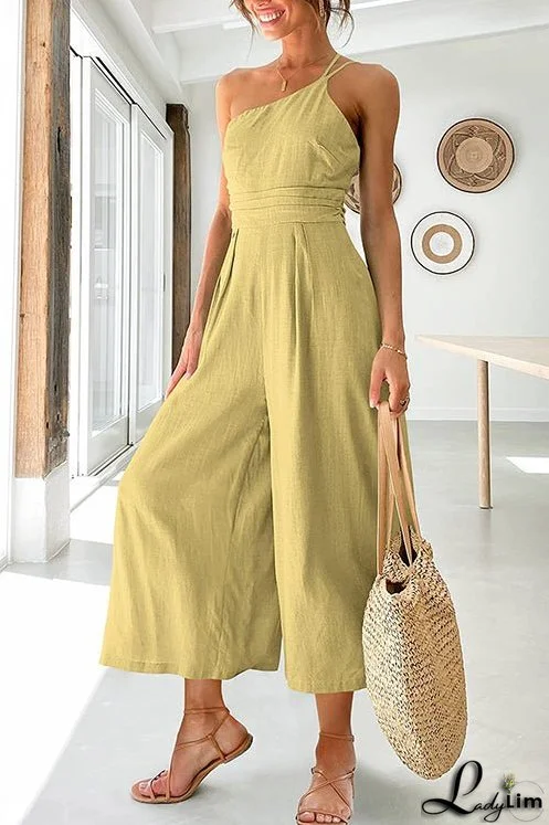 One Shoulder Straps Wide Leg Jumpsuits
