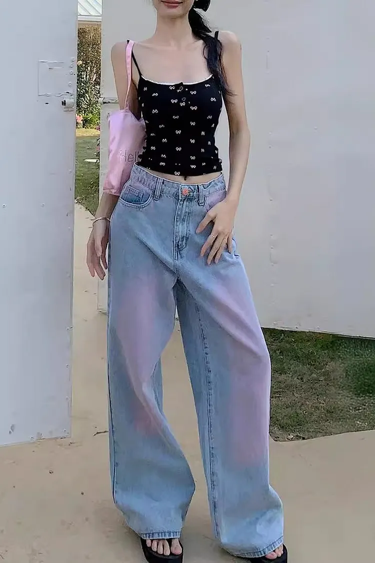 High Waist Wide Leg Jeans with Blush Ombre Wash