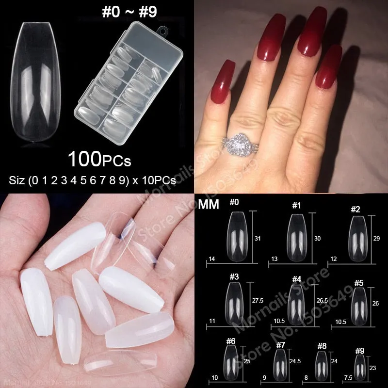 100Pcs/box Nail Tips Short Full Cover Coffin Ballerina False Nails Ballet Shape Acrylic Fake Nails Press On Nails Salon Tools-Nail Inspo