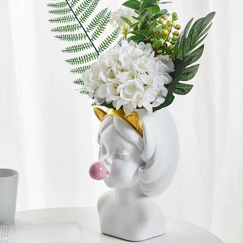 Bubble-Blowing Babe Bust Planter Vase
