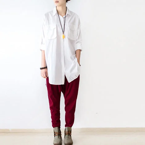 2021 fall red linen carrot pants oversized cotton carrot pants plus size outfits