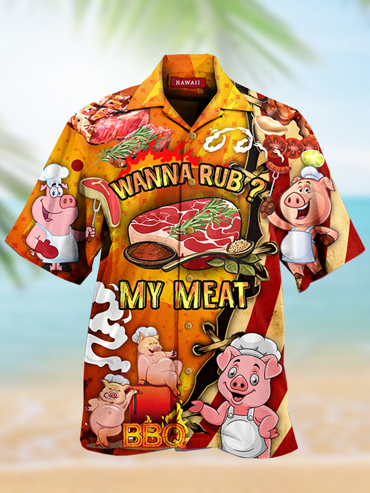 Funny Pig Casual Sausage Printed Men's Large Shirt PLUSCLOTHESMAN