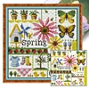 >SALE<Embroidery Cotton Thread 16CT Printed Four Seasons of Spring Cross Stitch23x23cm
