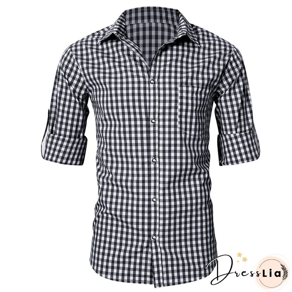 Mens Business Casual Long Sleeve Classic Plaid Shirt