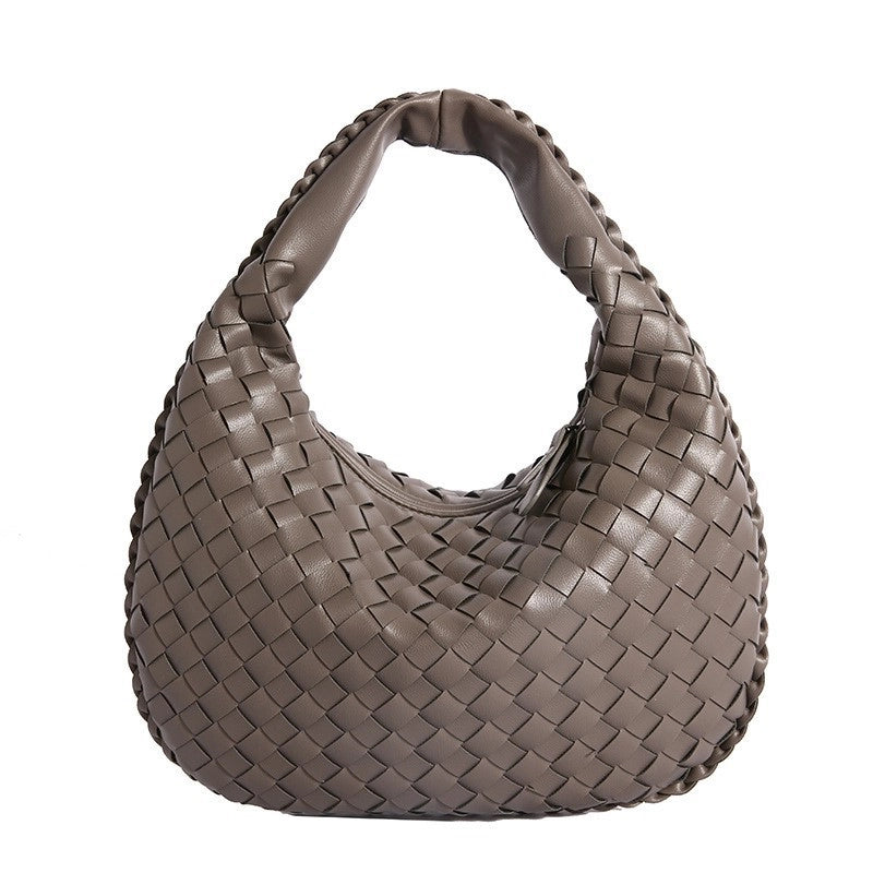 Women’s Medium Pu Leather Solid Color Streetwear Weave Dumpling Shape Zipper Handbag