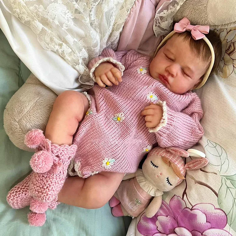  [Heartbeat💖 & Sound🔊] 20" Handmade Lifelike Reborn Newborn Baby Sleeping Girl Named Kavera with Hand-Painted Hair - Reborndollsshop®-Reborndollsshop®