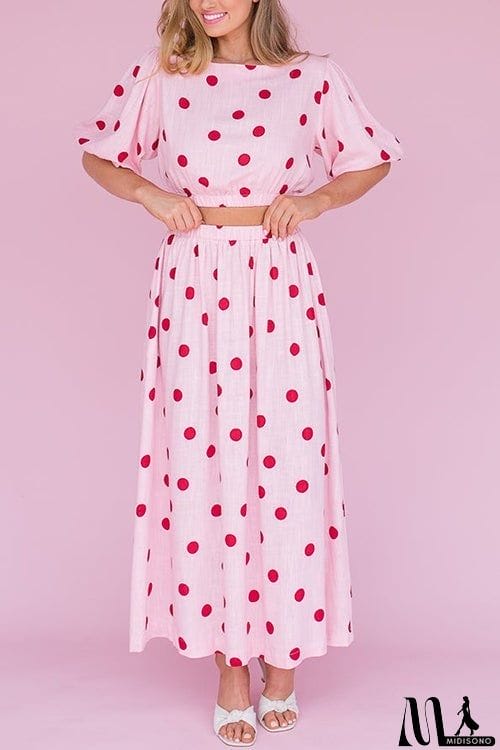 MidiSono - Polka Dot Puff Sleeve Maxi Skirts Set
