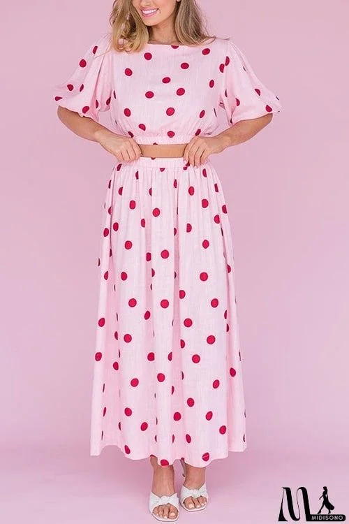 MidiSono - Polka Dot Puff Sleeve Maxi Skirts Set