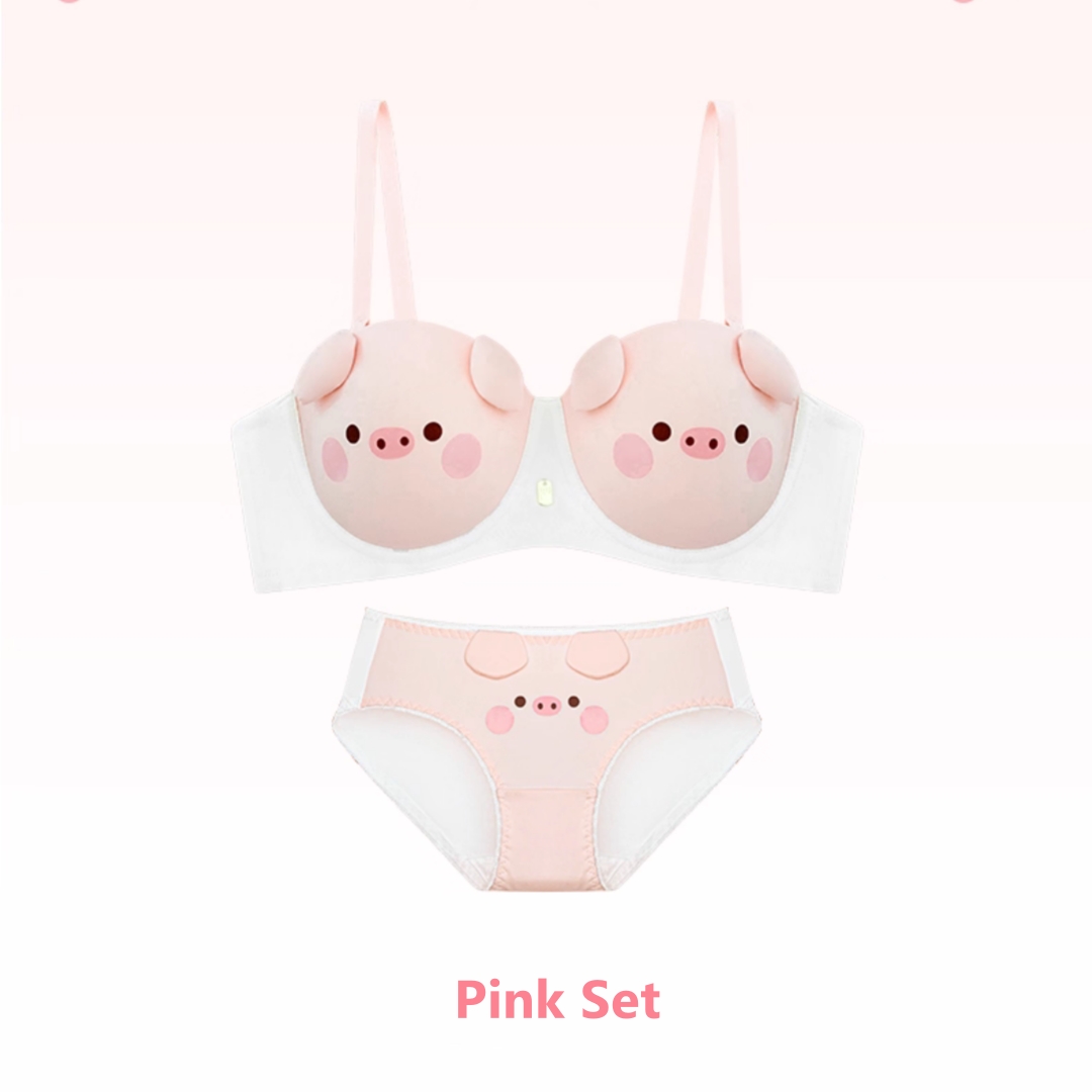 Lovingerie - Sexy Pink Piggy Wirefree Push-up Bra Set
