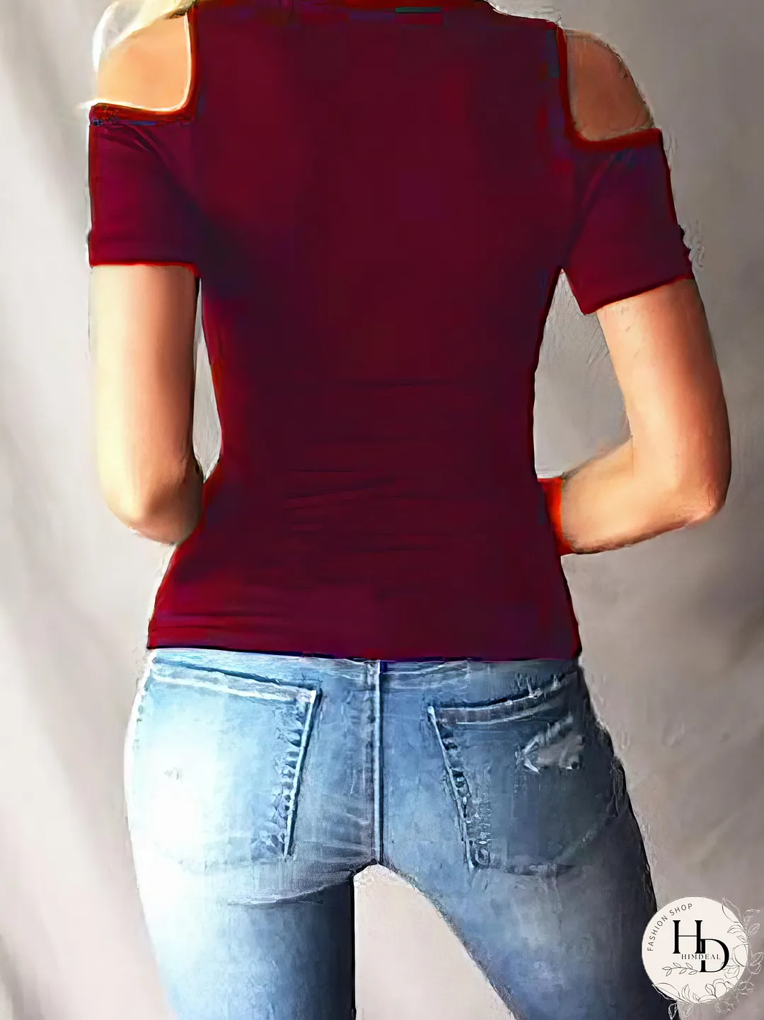 Cold Shoulder Eyelet Lace-up Blouse