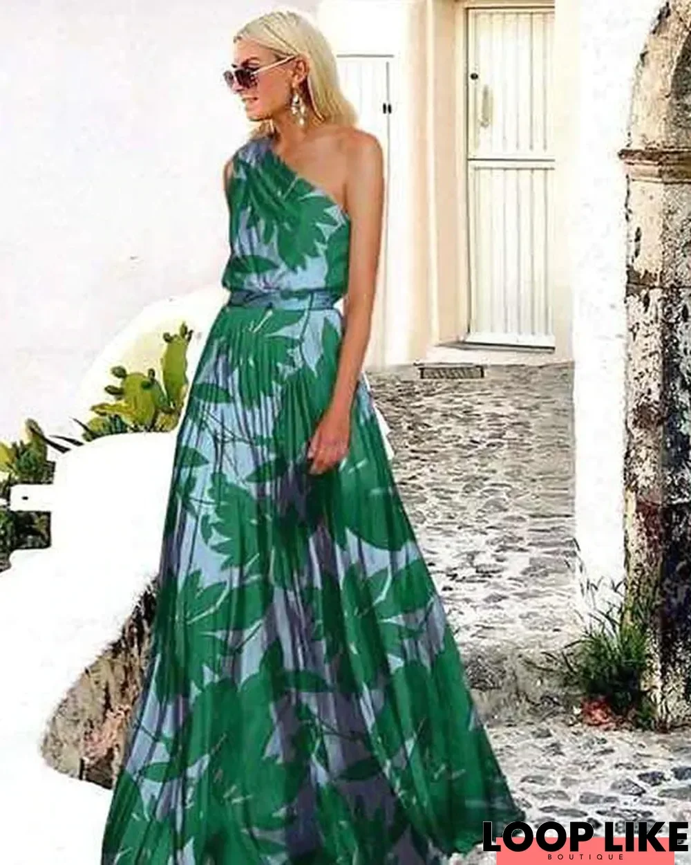 Women's Swing Dress Maxi Long Dress Sleeveless Print Summer Hot Elegant Red Green