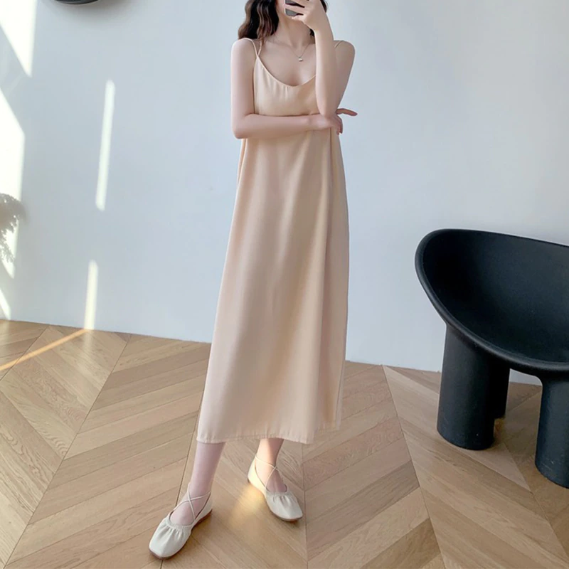 Women Solid Chiffon Backless Sling Casual Dress