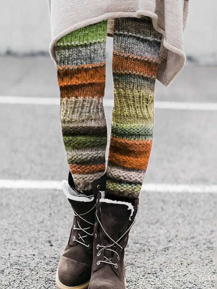 Vintage Colorblock Patchwork Cozy Knit Leggings