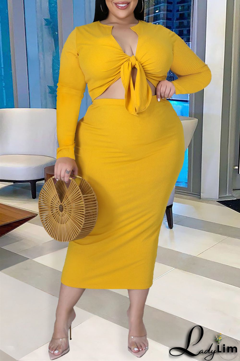 Pink Sexy Casual Solid Bandage V Neck Plus Size Two Pieces