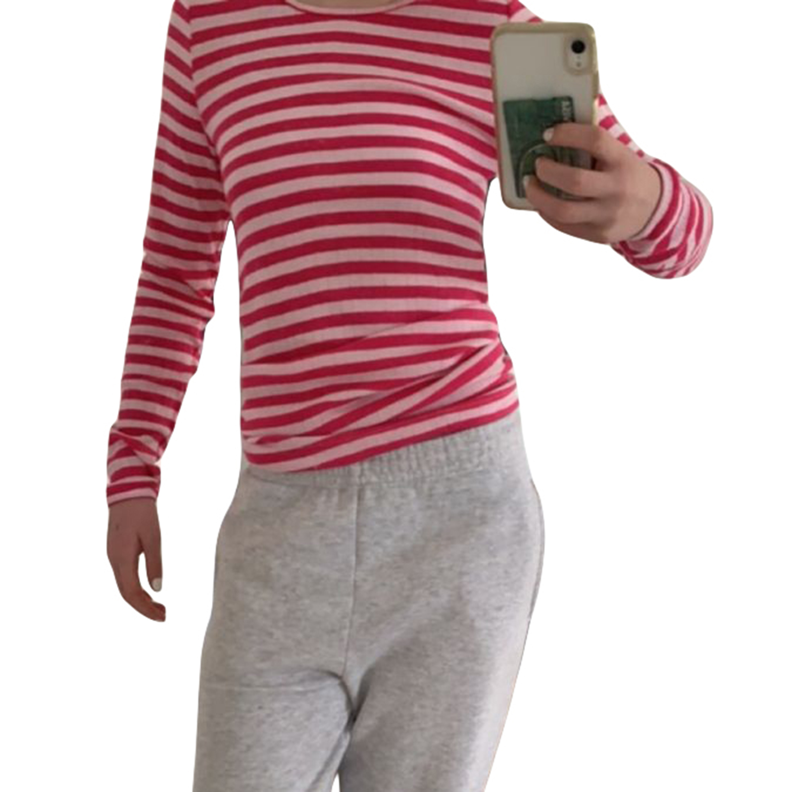 Autumn Ribbed Knitted T-Shirts Women Striped Print Contrast Color Slim Fit Long Sleeve Round Neck Casual Tops | Shinesparkplay
