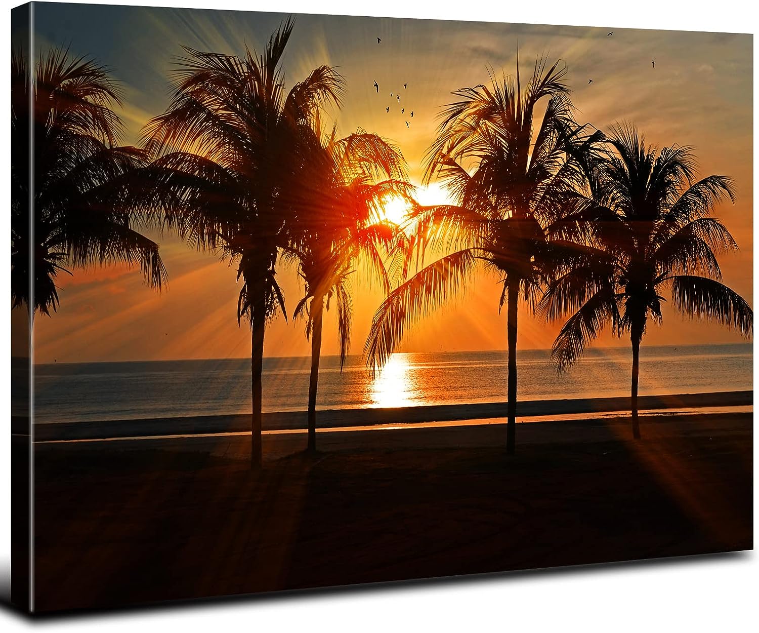 Beach Canvas Wall Art Sunset Beach Landscape Pictures Tropical Palm Tree Wall Decor for Bathroom Modern Ocean Coastal Seascape Paintings Nature Artwork for Living Room Bedroom Home Decoration 12x16 inch  12x16in
