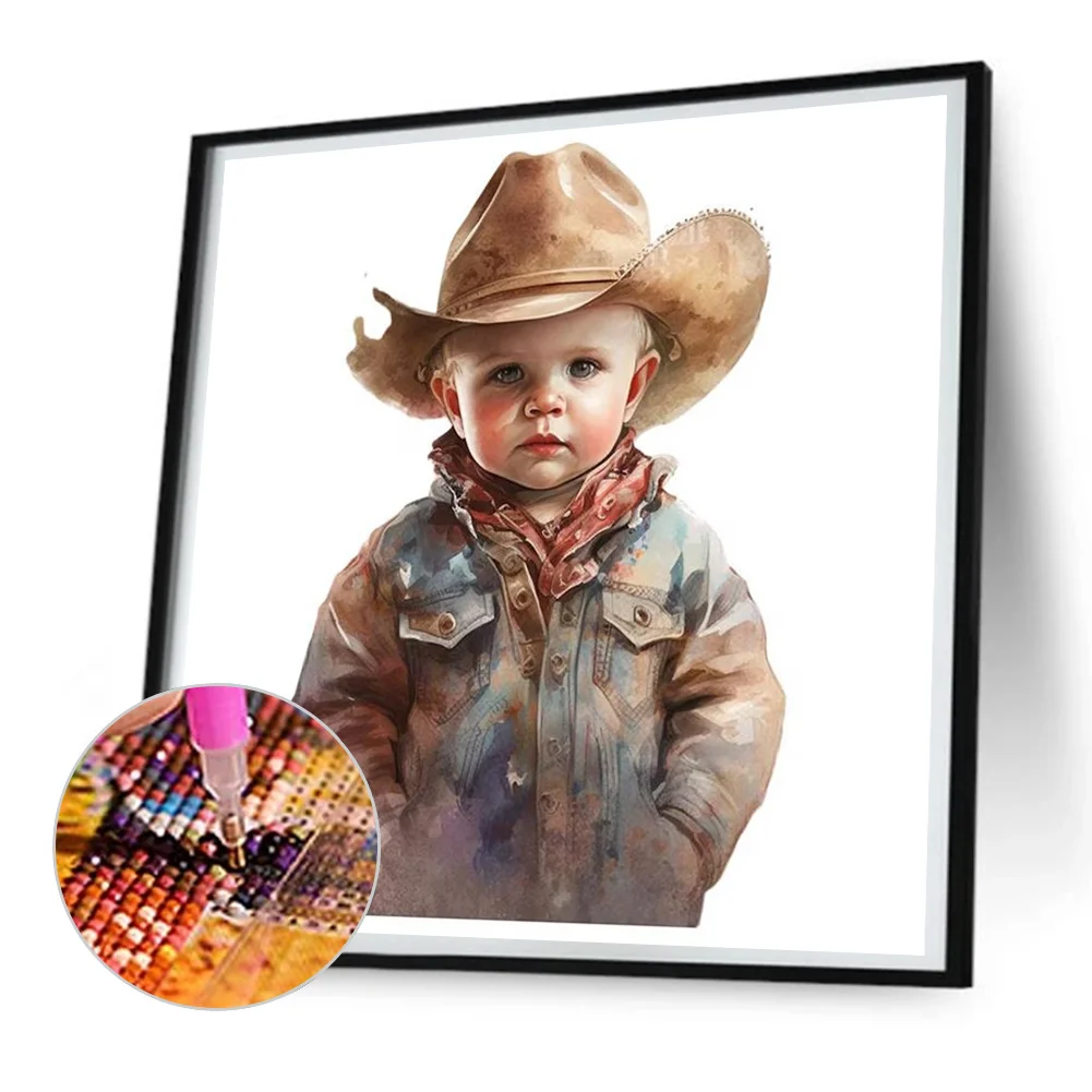 Diamond Painting - Full Round Drill - Cowboy Kid(Canvas|30*30cm)