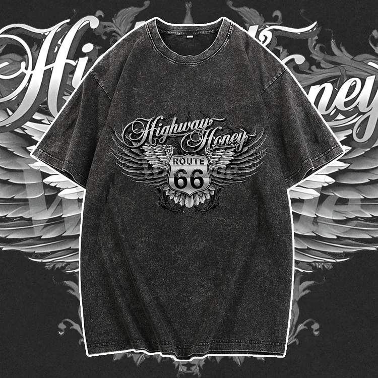 Davidhawaii100% Cotton Casual Route 66 Wings Street T-Shirt - 100% Cotton