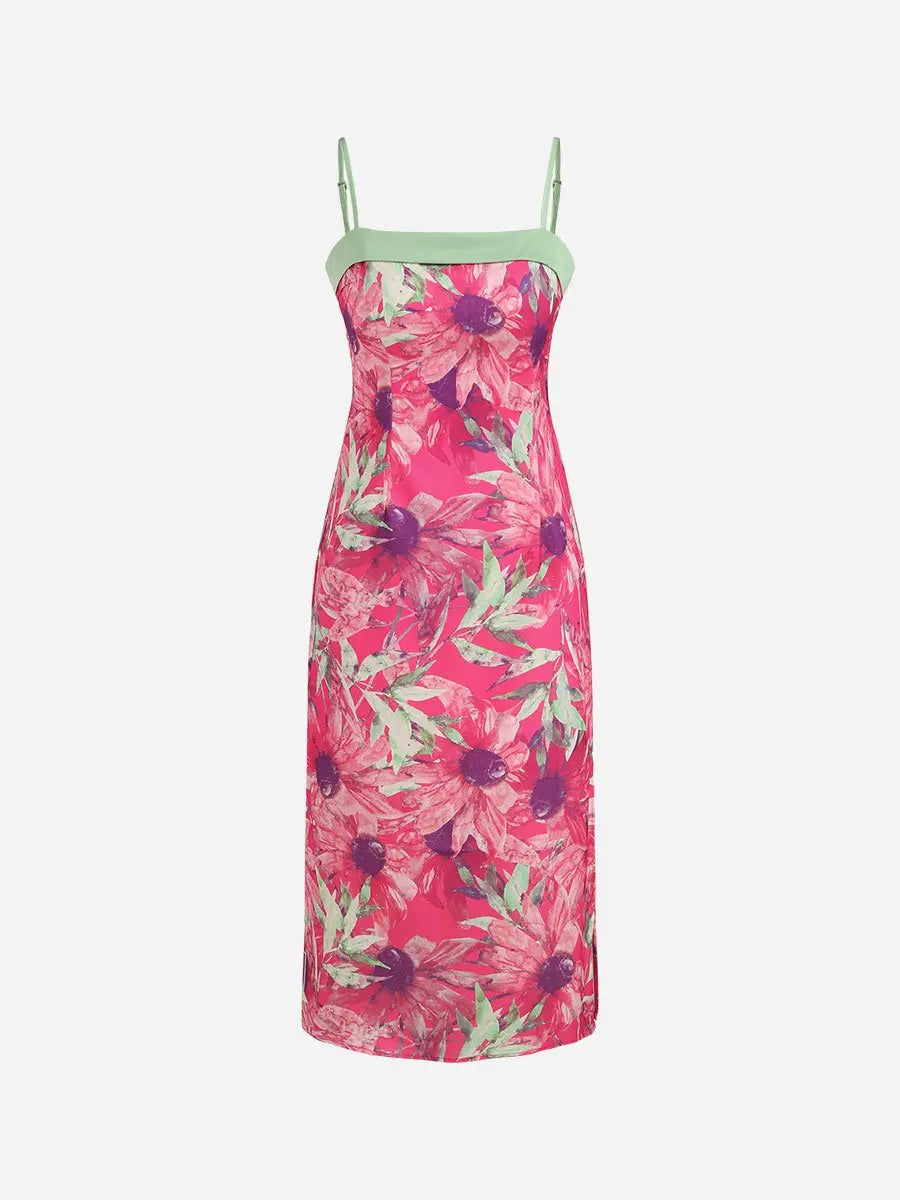 Slim Fit Floral Pattern Midi Cami Dress