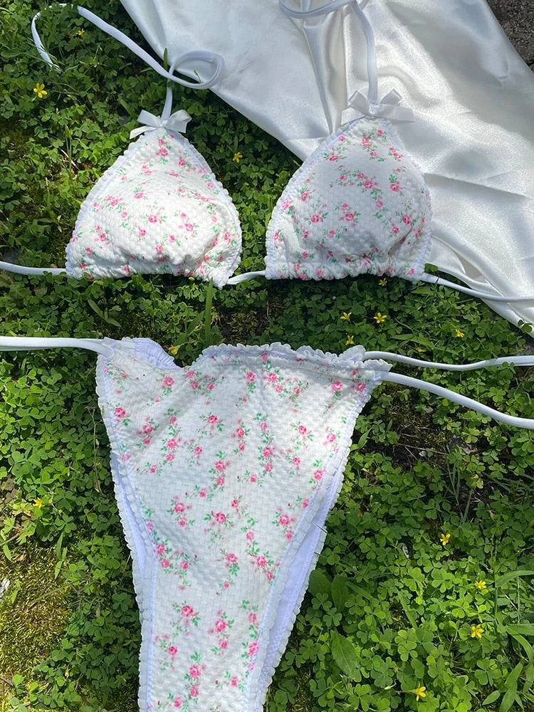 Solid Color Swimsuit Women Swimwear Beach Wrap Bandage Bikinis 2022 Three Piece Suit Sexy Bikini Set Summer Sarong Micro Biquini