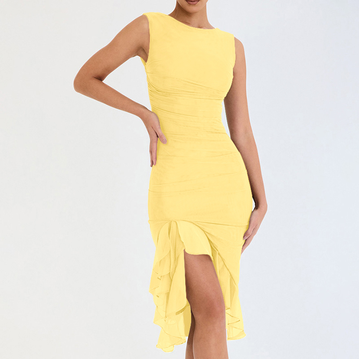 Sexy Sleeveless Round Neck Open Back Hem Irregular Dress Summer New Ruffle Edge Women's Dress Street Elegance