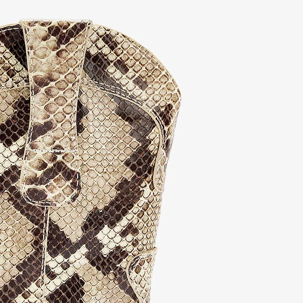 Snakeskin Pattern Pointed Toe Cone Heel Beige Cowboy Boots for Women