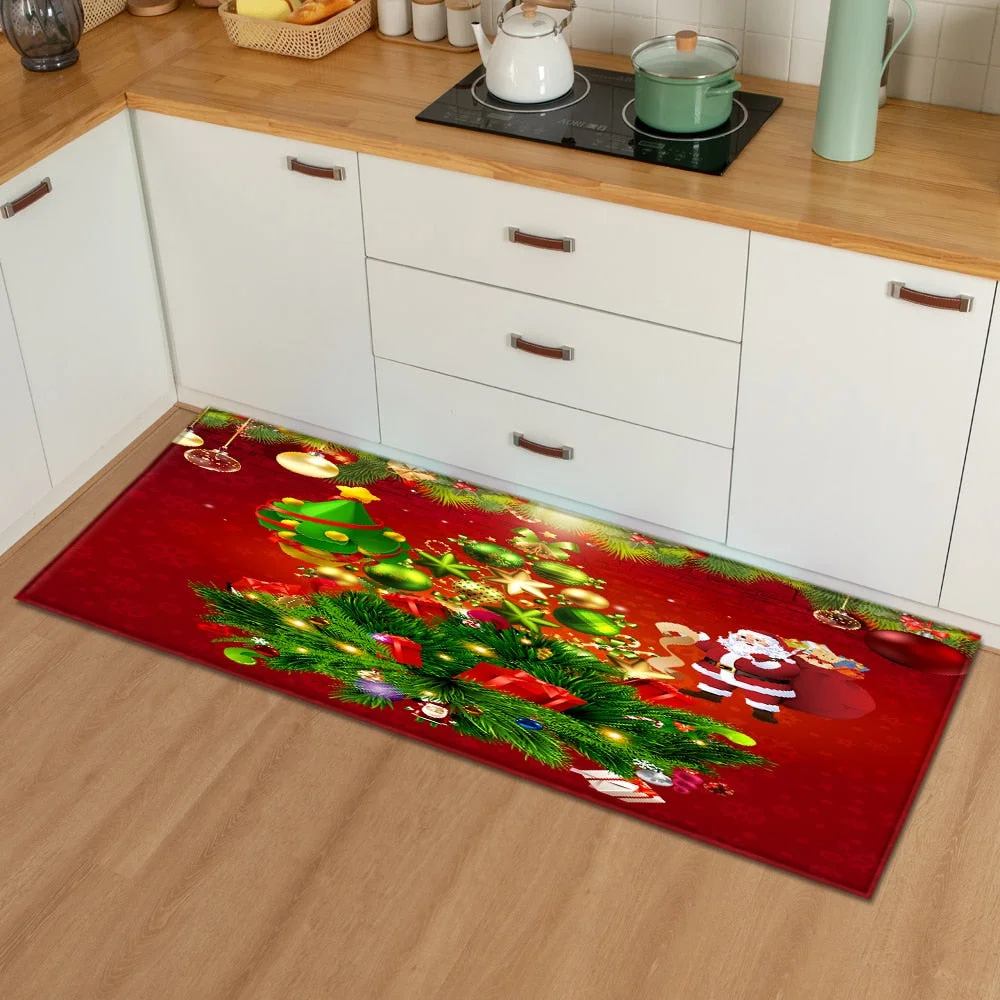 Christmas Kitchen Mat Bedroom Entrance Doormat 3D Pattern Home Floor Decoration Living Room Carpet Bathroom Non-Slip Rug