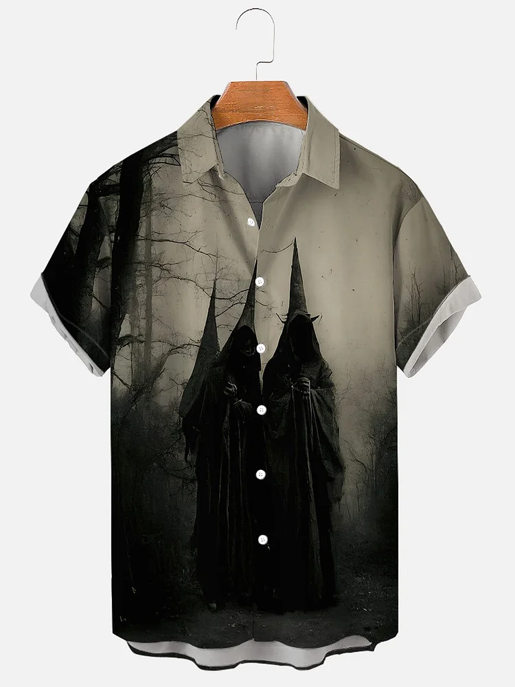 Men's Halloween Scary Witch Prayer Art Print Shirt