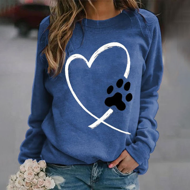 Comstylish Heart Dog Paw Print Crew Neck Sweatshirt