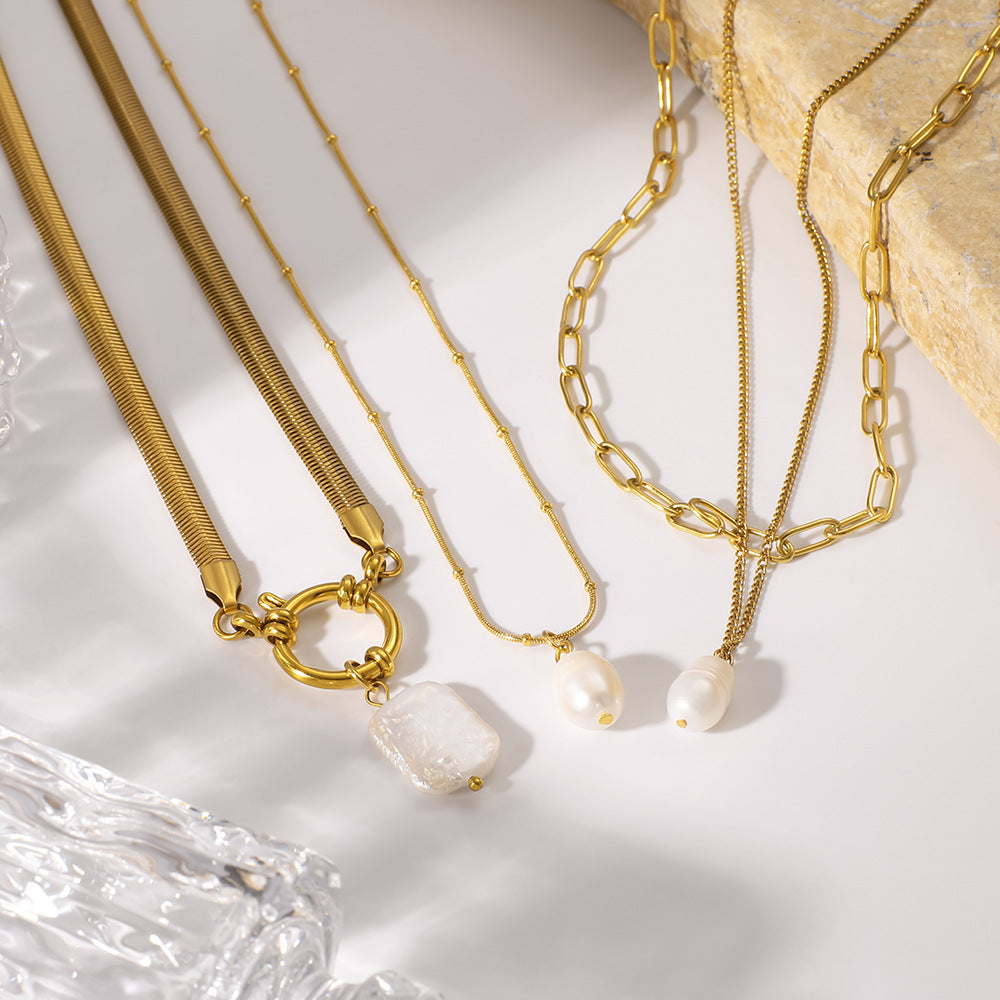 Natural Pearl Personality French Female Stainless Steel Necklace Clavicle Necklace Romantic Necklace Gift