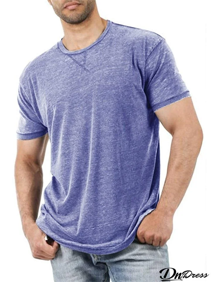 Men's Comfortable Cotton Blend Crew Neck Candy Color T-shirt