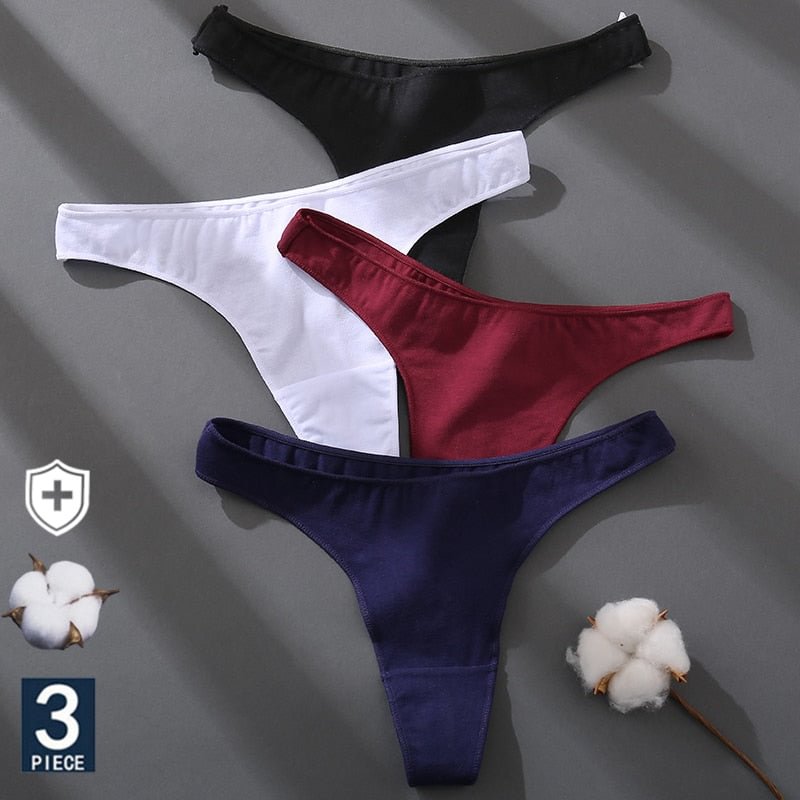 FINETOO 3PCS/Set Cotton Lingerie Women's G-string Underwear 7 Solid Colors Ladies Panties Female Low-Rise Woman's Thong Briefs