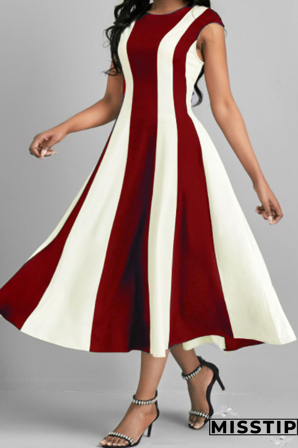 Black Casual Striped Print Patchwork O Neck A Line Dresses