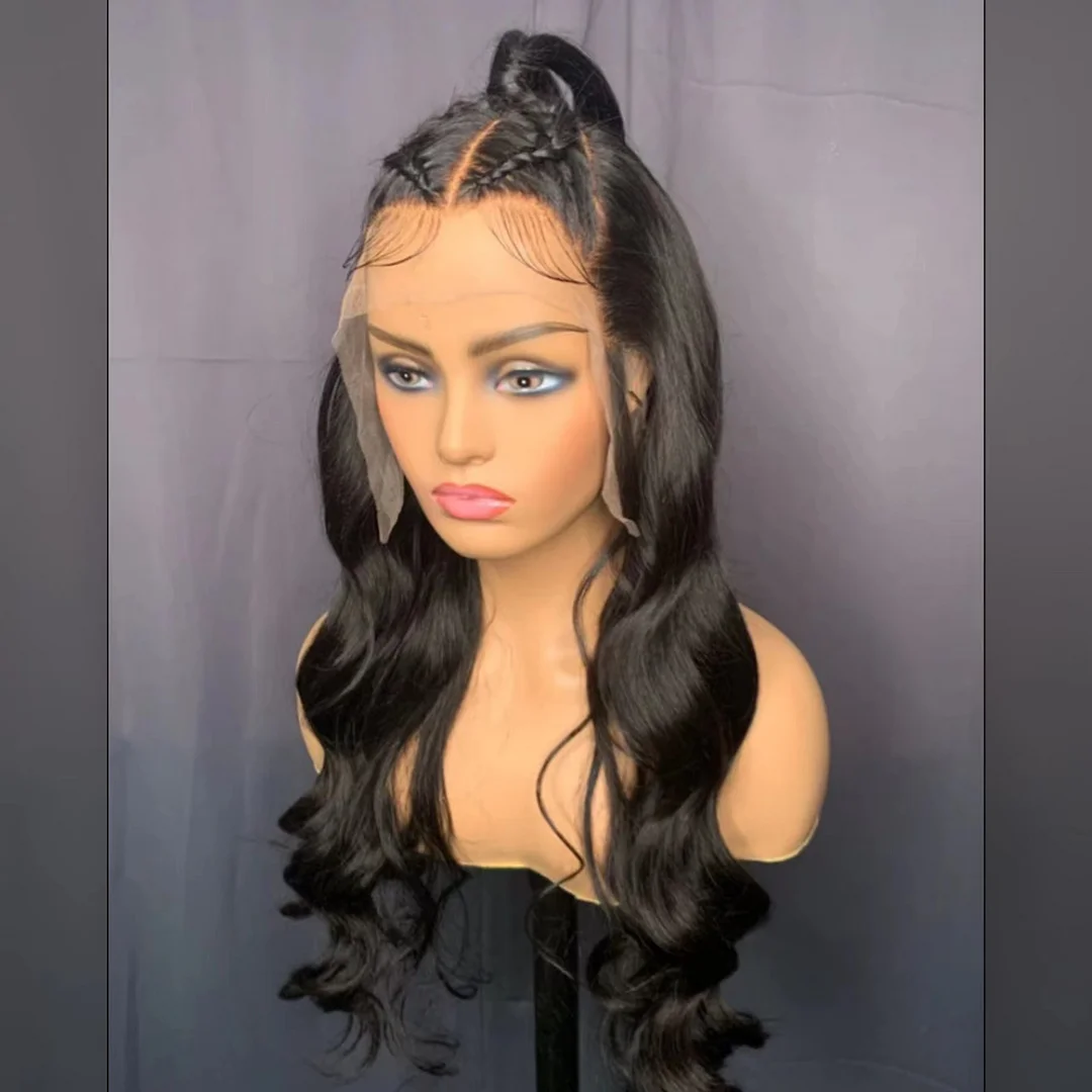 WeQueen 26 Inches 13x6 Pre Up-do Body Wave with Braids Lace Frontal Wig 180% Density-100% Human Hair