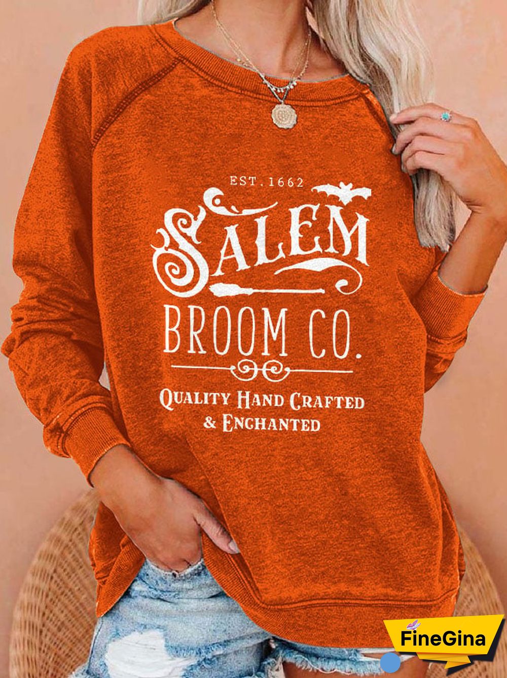 Salem Broom Co Quality Handcrafted Enchanted Est 1692 Print Sweatshirt