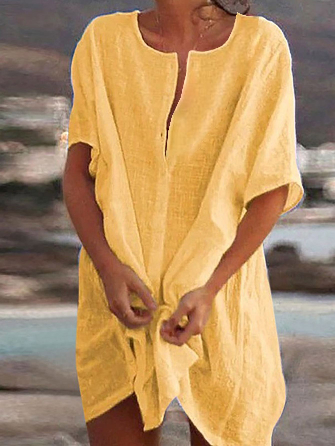  thdmladies Solid Color Comfy Cotton Tunics Shirt thedmladies