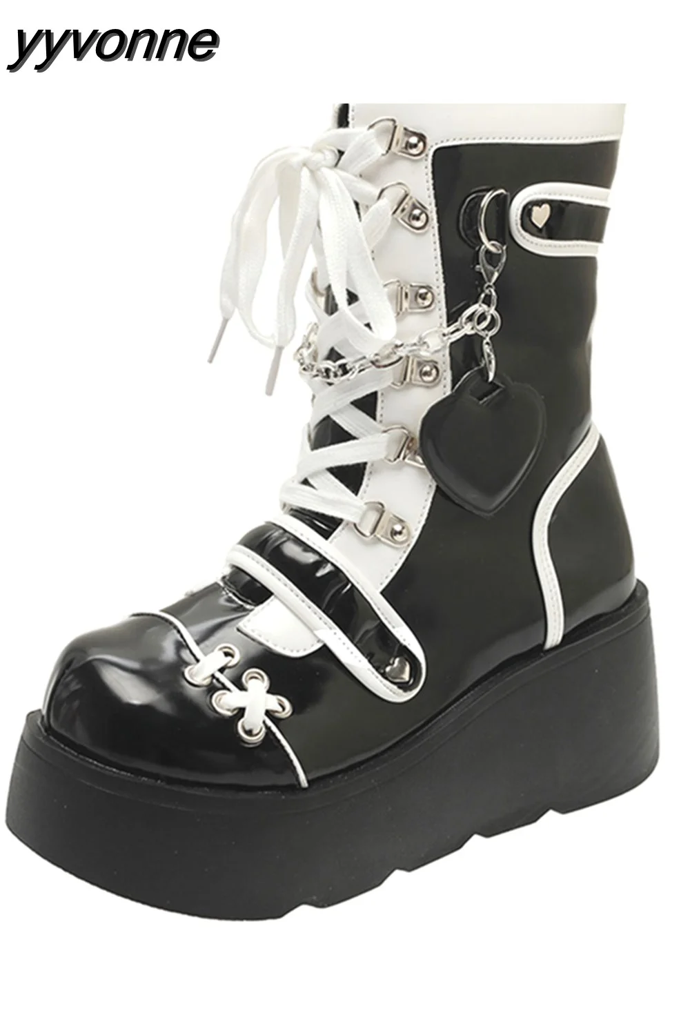yyvonne Women Goth Platform Mid Calf Boots Wedges Heeled Cospaly Autumn Combat Boots Design Luxury Motorcycle Boots Shoes