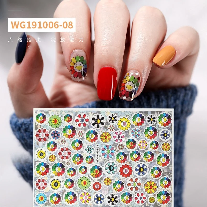 SHE-176 Sunflower Bear Cartoon Rose flower butterfly 3D Back glue Nail decal Nail sticker Nail decoration Nail art Nail ornament-Nail Inspo
