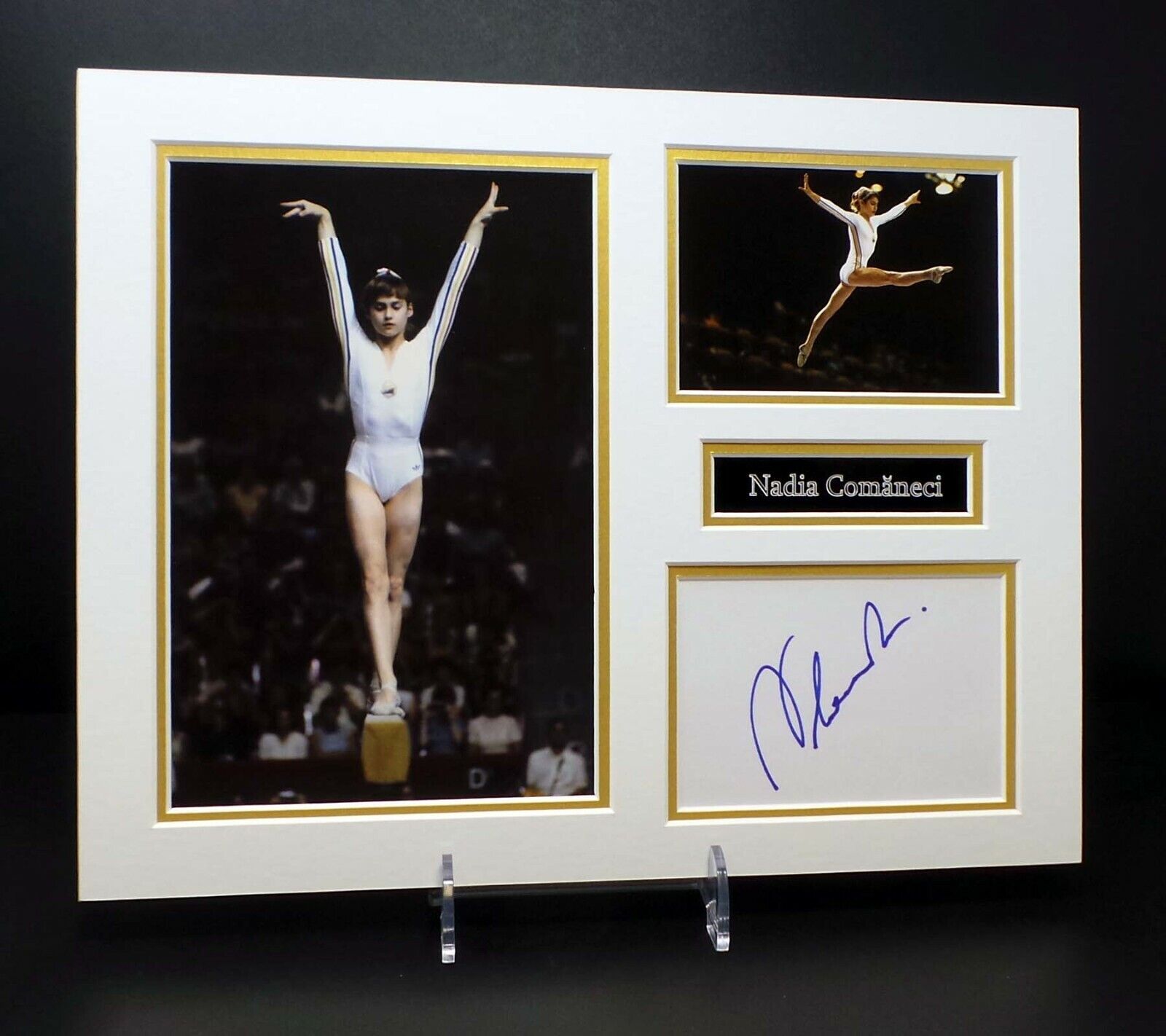 Nadia COMANECI Signed Mounted Photo Poster painting Display 4 AFTAL RD COA Perfect 10 Gymnast.