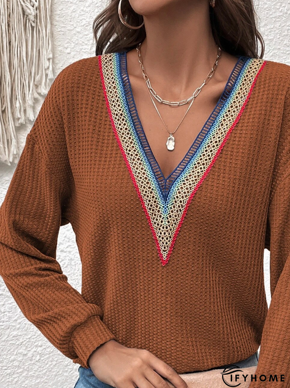 Cotton-Blend Casual V Neck Top | IFYHOME