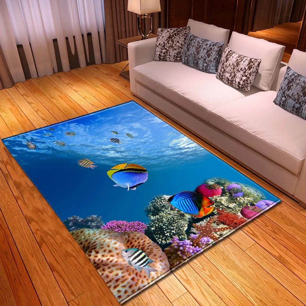3D Ocean World Living Room Carpet Children Rug Kids Room Decoration Large Carpet Home Non-slip Hallway Bedroom Floor Bedside Mat