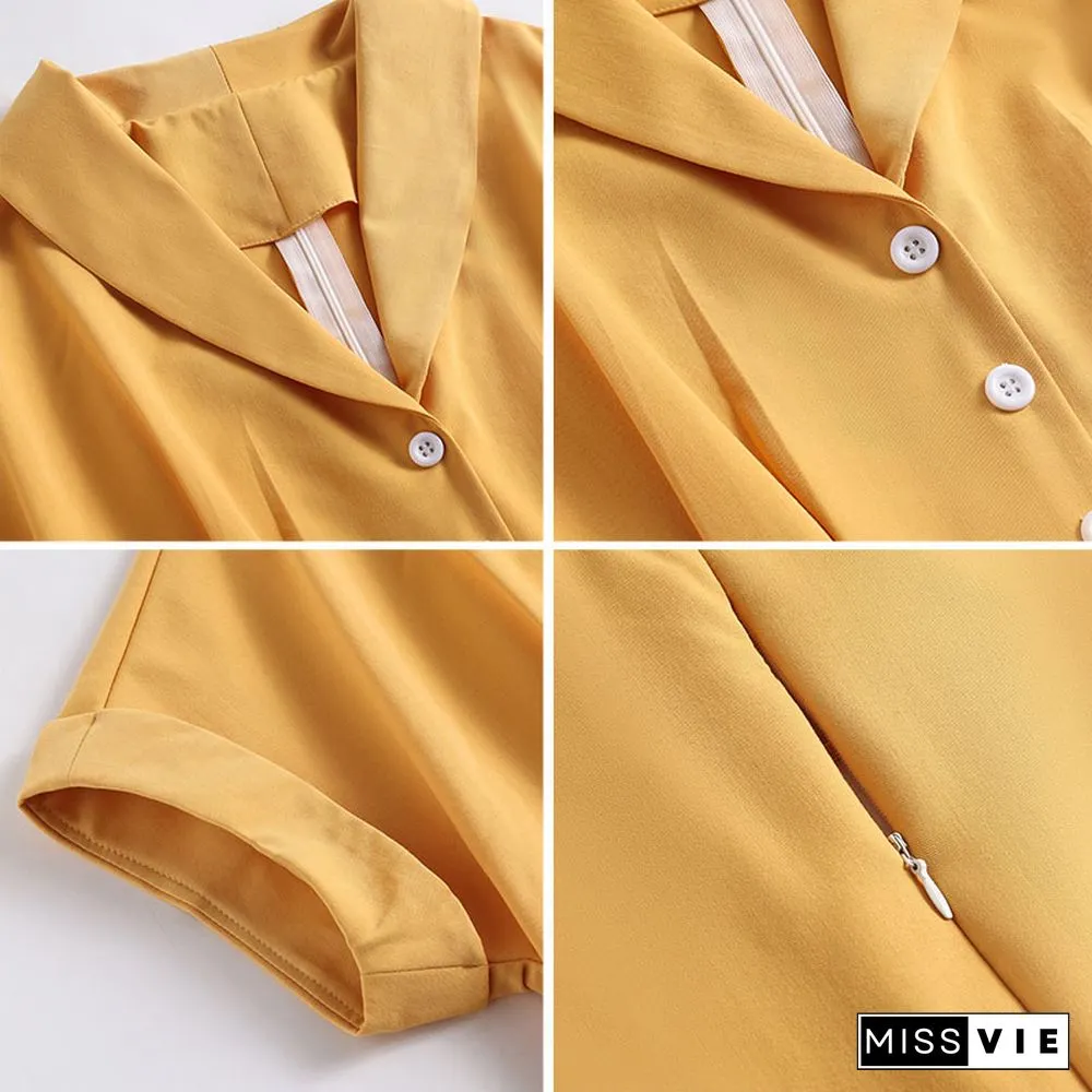 Vintage High Waist Lapel A-line Dress
