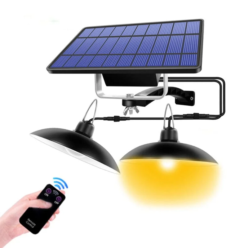 Solar Powered Double Head LED Outdoor Pendant Light Fixture