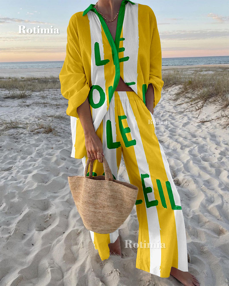 Brilliant Colour Streak Print Shirt & Pants Two-Piece Set