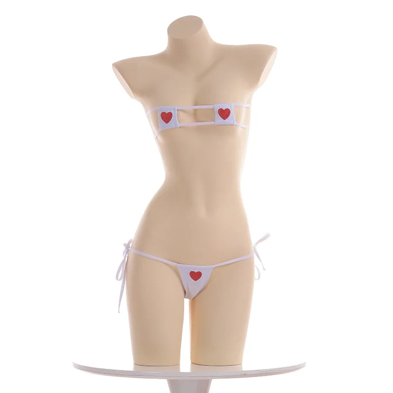 Women Sexy Lingerie Erotic Cute Mini Bra Black White Hot Pajamas Micro Bikini Clubwear Underwear Anime Style Bra And Panty Set