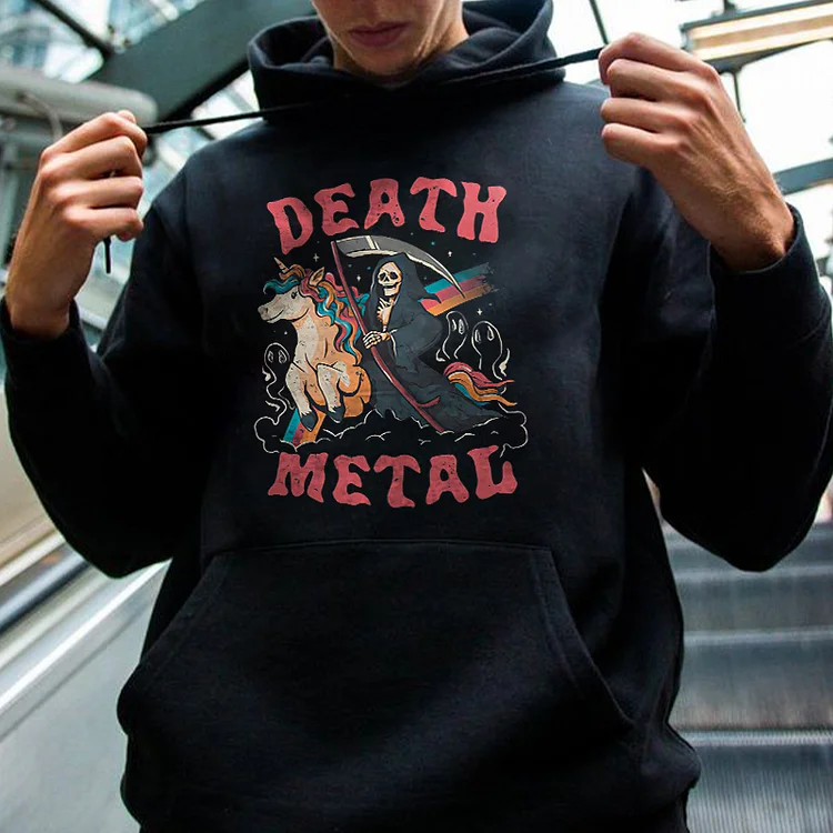 Death Metal Skull Printed Men's Hoodie