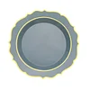 10 Pack | 8" Dusty Blue Plastic Dessert Salad Plates, Disposable Tableware Round With Gold Scalloped Rim