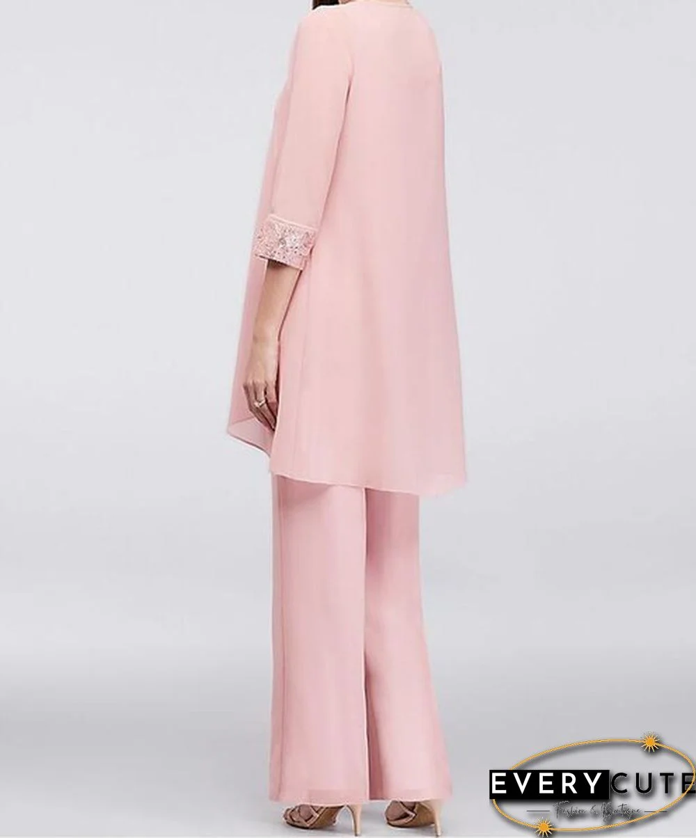 Women Chiffon Top Mother Of Bride Dress Georgette Three-Piece Pantsuit Office Formal Dress Plus Size 5Xl