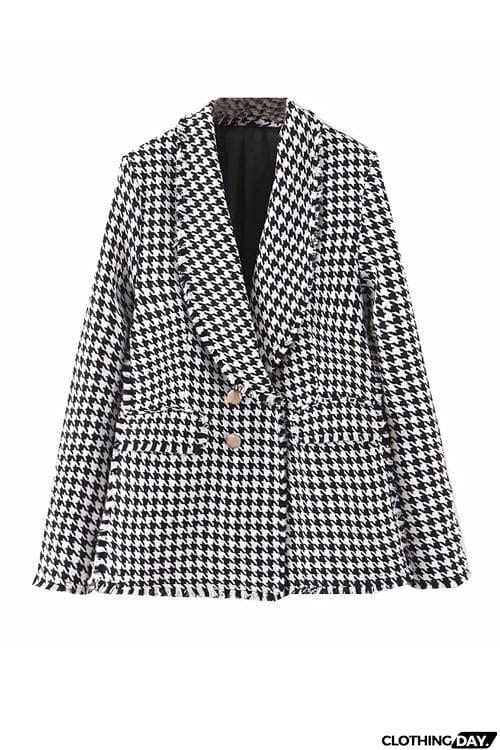 Houndstooth Print Woolen Coat
