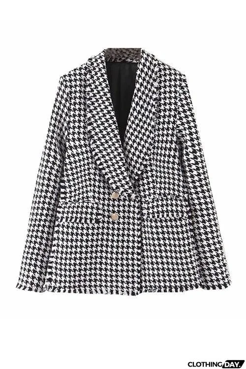 Houndstooth Print Woolen Coat